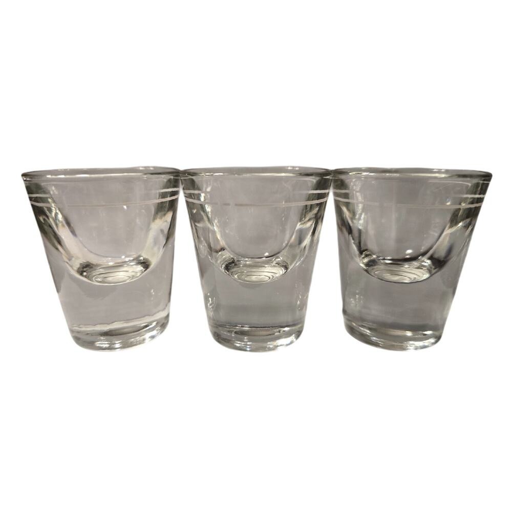 2  Vtg Libbey Shot Glass Weighted Bottom White Pour Line Bar‎ Ware